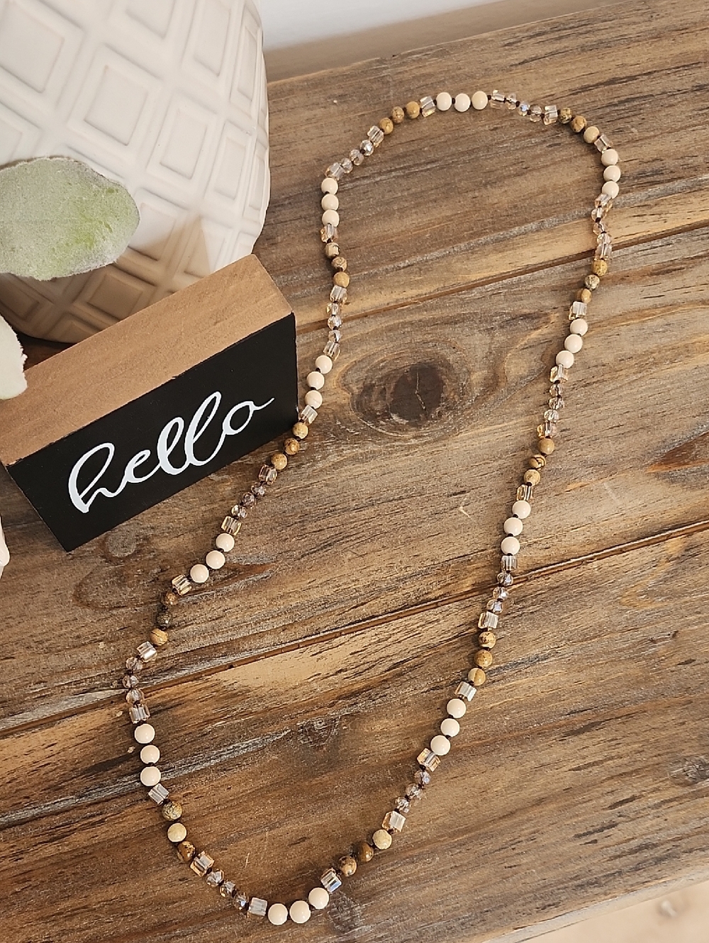 Beaded Neutral Tone Long Necklace